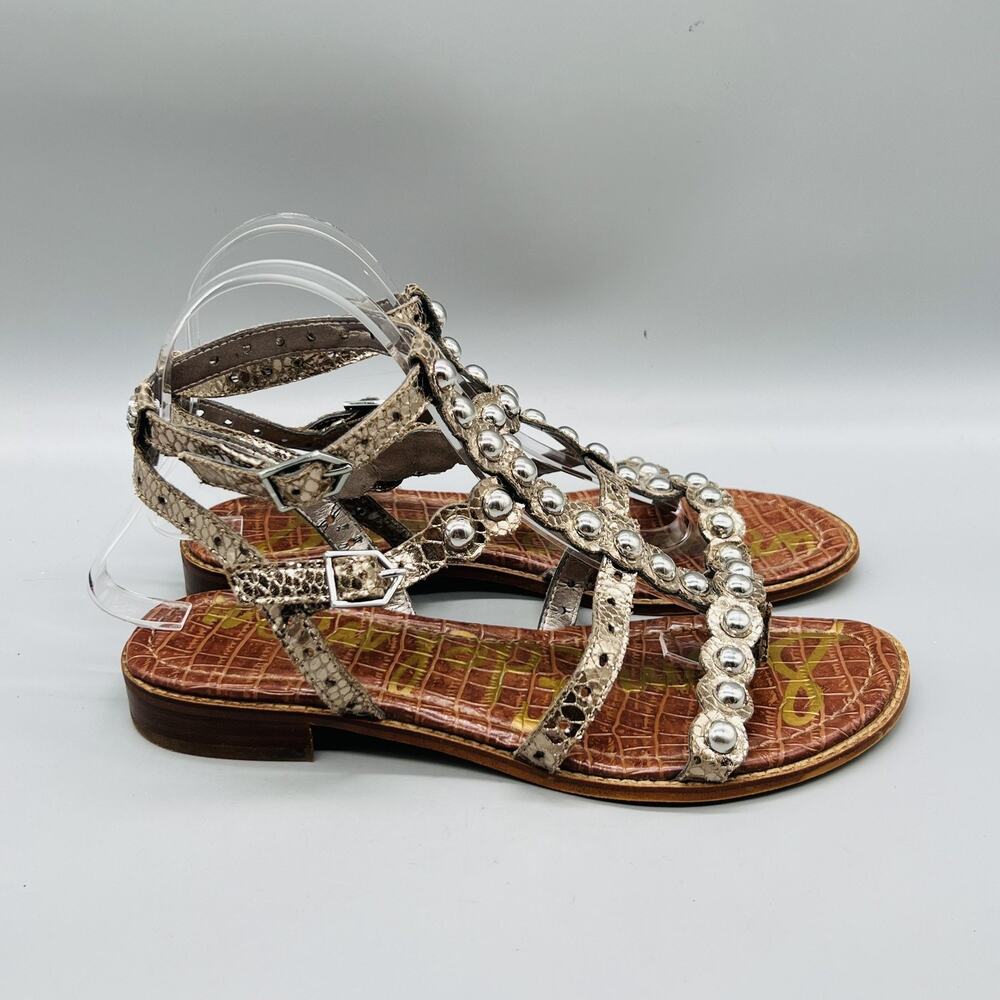 Sam Edelman Sandals Womens 8 Gold Elisa Gladiator Studded Flat Shoes